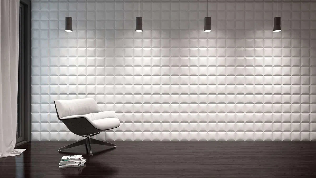 Square 3D Wall Panels ARSTYL® in a stylish bedroom, adding depth and texture to the wall | DecorMania UK